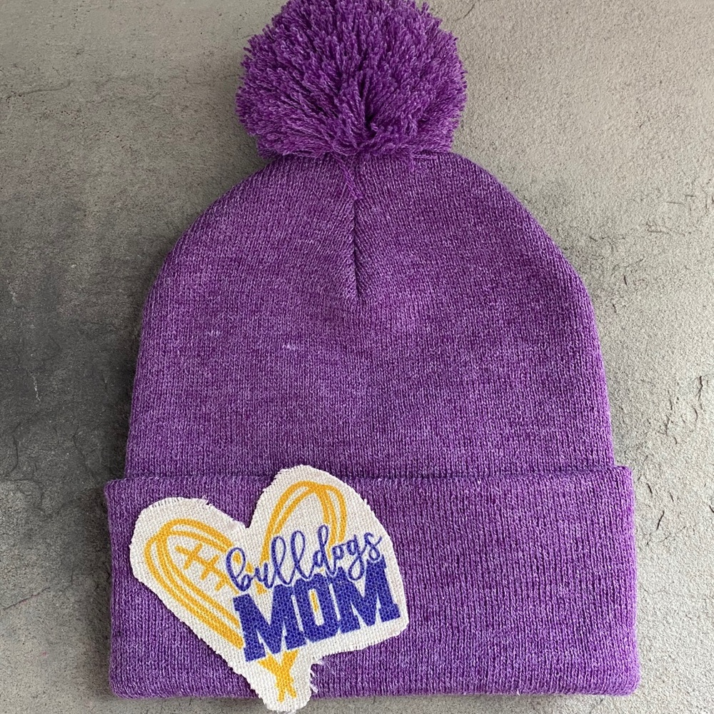 Bulldogs Mom Purple Beanie w/ Pom Pom